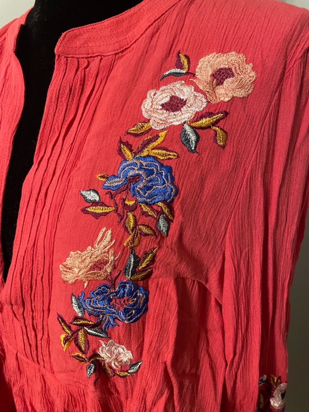 NWT Free People Bohemian Coral Embroidered Long-Sleeve Dress - Picture 3 of 8